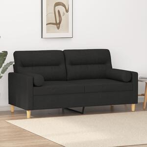 2 személyes fekete szövet kanapé díszpárnákkal 140 cm