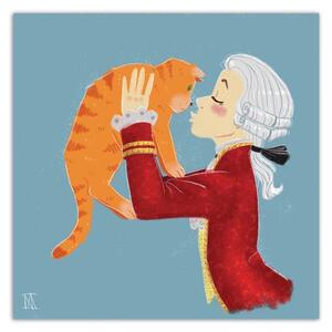 Gario Vászonkép Ember egy piros macskával - Daniela Herrera Méret: 30 x 30 cm