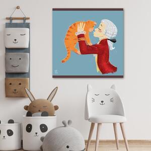 Gario Vászonkép Ember egy piros macskával - Daniela Herrera Méret: 30 x 30 cm