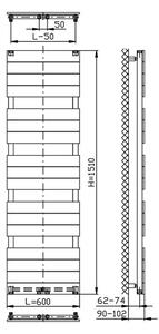 Birossi D lapos profilos törölközőszárító radiátor - antracit - 600x1510 mm