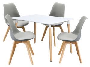 Étkezőasztal 120x80 QUATRO fehér + 4 szék QUATRO szürke