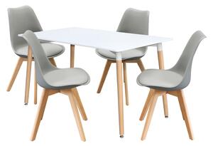 Étkezőasztal 140x90 QUATRO fehér + 4 szék QUATRO szürke