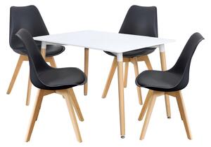 Étkezőasztal 120x80 QUATRO fehér + 4 szék QUATRO fekete