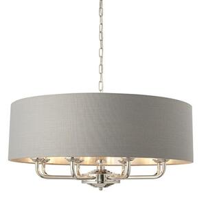 ENDON Highclere 8lt Pendant Bright nickel plate & charcoal fabric 8 x 40W E14 candle - ED-94415