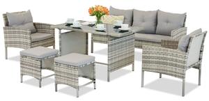 Garden Point Bari technorattán kerti bútorok + 2 puffok, világosszürke