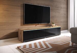 TV asztal/szekrény Dilune 140 (wotan + fényes fekete) (fehér LED világítás). 1053739