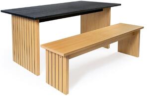 Tölgyfa étkezőasztal Woodman Csíkos 160x90 cm fekete lappal