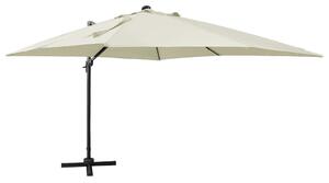 VidaXL homokszínű konzolos napernyő rúddal és LED-fényekkel 300 cm