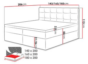 Kontinentális ágy 160 cm Cinara (öko-bőr Soft 011 + fekete). 1054107