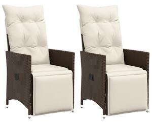2 db barna polyrattan dönthető kerti szék párnákkal