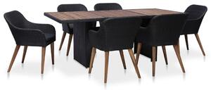 7 részes fekete polyrattan kültéri étkezőszett párnákkal