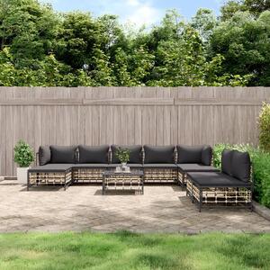 VidaXL 10 részes antracitszürke polyrattan kerti ülőgarnitúra párnával
