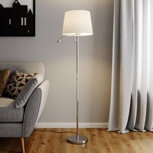 Lindby állólámpa Benjiro, fehér, textil, olvasólámpa, 150 cm, Fehér / opál, Nappali / Étkező, Textil / szövet / selyem, Modern