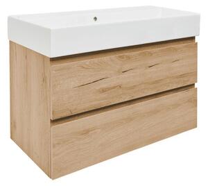 Fürdőszobaszekrény 2 fiókos mosdókagylóval SAT B-Way 99x50x45 cm matt tölgy BWAY2100OAKU2BI