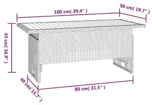 VidaXL szürke tömör akácfa és polirattan kerti asztal 100x50x43/63 cm
