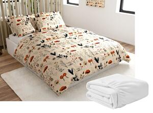 Mikroplüss ágyneműhuzat szett PAPAVA krém színű + mikroplüss lepedő SOFT 180x200 cm fehér, franciaágyhoz