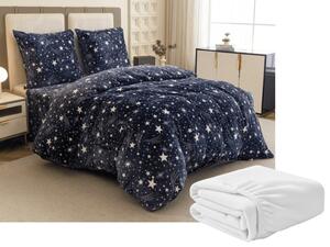 Mikroplüss ágyneműhuzat STARLIGHT sötétkék + mikroplüss lepedő SOFT 90x200 cm fehér, egyszemélyes ágy