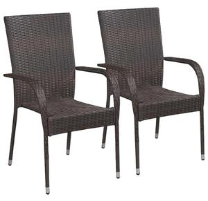 2 db barna rakásolható polyrattan kültéri szék