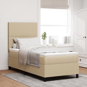 Boxspring ágy matraccal, világos bézs, 90x200 cm, kordbársony szövet