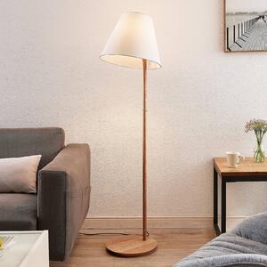 Lucande állólámpa Jinda, fehér, fa, szövet, 160 cm, E27, Fehér / opál, Nappali / Étkező, Textil / szövet / selyem, Skandináv