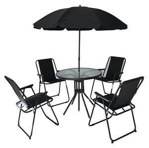 Kerti bútor szett: asztal, 4 összecsukható szék és napernyő
