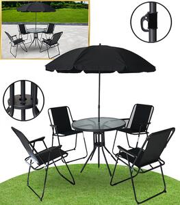 Kerti bútor szett: asztal, 4 összecsukható szék és napernyő