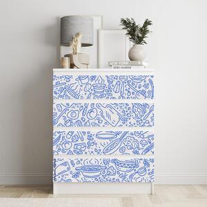 IKEA MALM bútormatrica - konyhai tárgyak kék kontúrjai