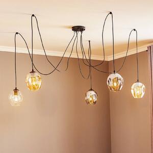 EMIBIG LIGHTING Starla függő lámpa, üveg grafit/borostyán/tiszta, 5 izzós, decentralizált, dimmelhető, Fekete, Nappali / Étkező, Üveg, Modern