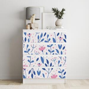 IKEA MALM bútormatrica - rózsaszín virágok kék száron