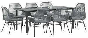 9 részes szürke polyrattan üveg kerti étkezőgarnitúra párnával