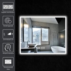 HD Verona 100 cm széles fali szögletes LED okostükör ambient világítással, érintőkapcsolóval, digitális órával és páramentesítő funkcióval