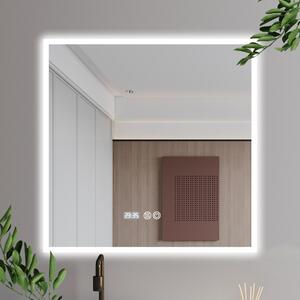 Pizzo 80 cm széles fali szögletes LED okostükör ambient világítással, érintőkapcsolóval, digitális órával és páramentesítő funkcióval