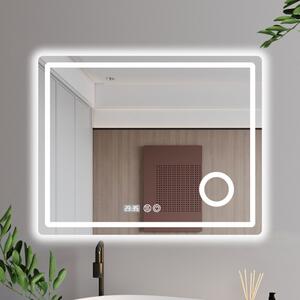 HD Gant 100 cm széles fali szögletes LED okostükör kozmetikai tükörrel, ambient világítással, érintőkapcsolóval, digitális órával és páramentesítő funkcióval