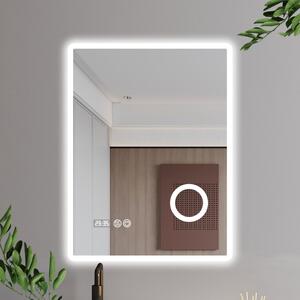 Arezzo 60 cm széles fali szögletes LED okostükör kozmetikai tükörrel, ambient világítással, érintőkapcsolóval, digitális órával és páramentesítő funkcióval