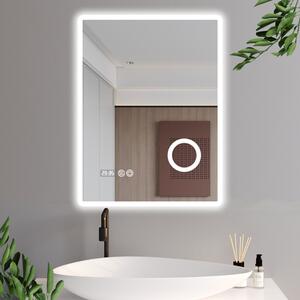 Arezzo 60 cm széles fali szögletes LED okostükör kozmetikai tükörrel, ambient világítással, érintőkapcsolóval, digitális órával és páramentesítő funkcióval