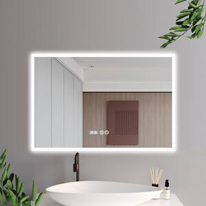Verona 120 cm széles fali szögletes LED okostükör ambient világítással, érintőkapcsolóval, digitális órával és páramentesítő funkcióval