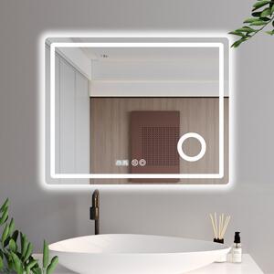 Gant 100 cm széles fali szögletes LED okostükör kozmetikai tükörrel, ambient világítással, érintőkapcsolóval, digitális órával és páramentesítő funkcióval