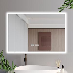 HD Verona 120 cm széles fali szögletes LED okostükör ambient világítással, érintőkapcsolóval, digitális órával és páramentesítő funkcióval