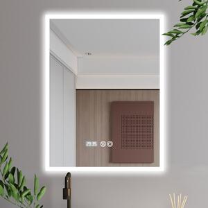 HD Pizzo 60 cm széles fali szögletes LED okostükör ambient világítással, érintőkapcsolóval, digitális órával és páramentesítő funkcióval