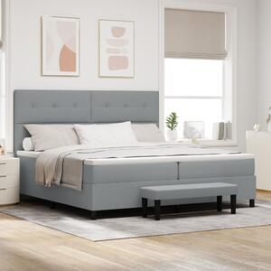 Boxspring ágy matraccal és padal világosszürke 200x200 cm szövet