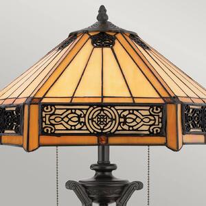 QUOIZEL Indus asztali lámpa Tiffany stílusban, Bronz / antik sárgaréz, Nappali / Étkező, Üveg, Tiffany