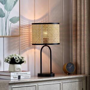 Lindby Yaelle asztali lámpa, 50 cm magas, rattan, fekete, E27, Világos fa, Nappali / Étkező, Fa, Skandináv