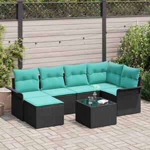 VidaXL Kerti Kanapé Szett párnával 7 pcs Fekete Poli rattan