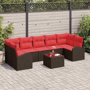VidaXL Kerti Kanapé Szett Barna és Piros 55 x 55 x 37 cm polirattan