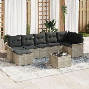 Kerti Kanapé Szett párnával 8 pcs Világosszürke Poli rattan