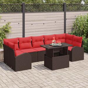 VidaXL Kerti Kanapé Szett tárolóval 8 pcs Barna polirattan