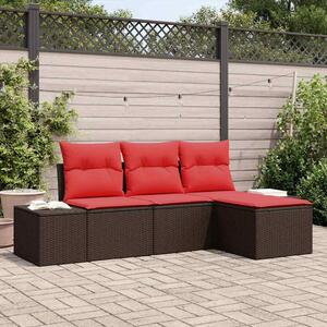 VidaXL Kanapé Szett párnával 4 pcs Barna Poly Rattan