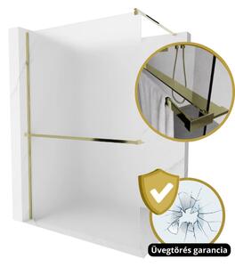HD Arlo+ Matt Gold Walk-In zuhanyfal 8 mm vastag vízlepergető biztonsági matt üveggel, 200 cm magas, arany profillal és távtartóval