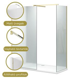 HD Arlo Matt Gold Kombi Walk-In zuhanyfal 8 mm vastag vízlepergető biztonsági matt üveggel, 200 cm magas, arany profillal és távtartóval