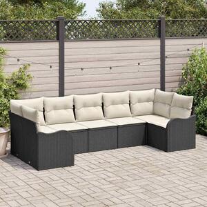 VidaXL Kerti Kanapé Szett tárolóval 7 pcs Fekete és fehér Poli rattan